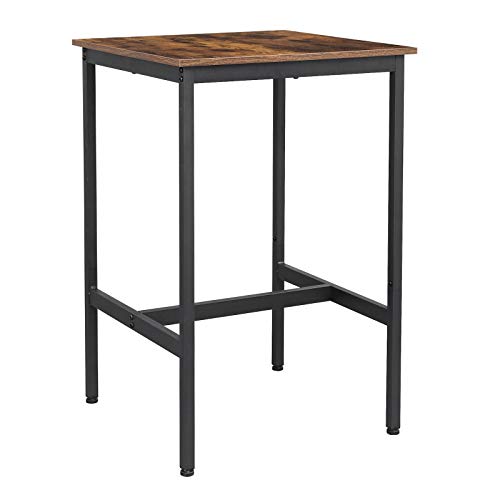 VASAGLE Mesa Alta, Mesa de Bar Cuadrada, Estructura de Acero Robusta, 60 x 60 x 90 cm, Montaje Fácil, para Cocina, Salón, Estilo Industrial, Marrón Rústico y Negro LBT25X