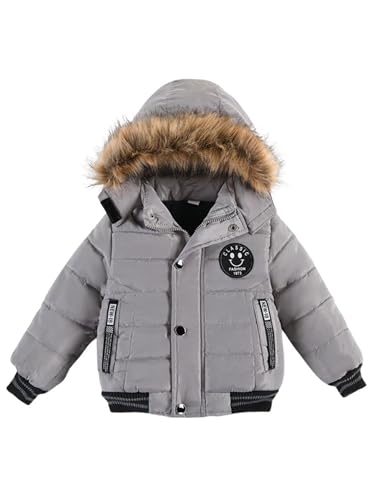Boy Parka Down Jacket Kids Faux Fur Hooded Puffer Quilted Coat Winter Outerwear Clothes 1-7 Years
