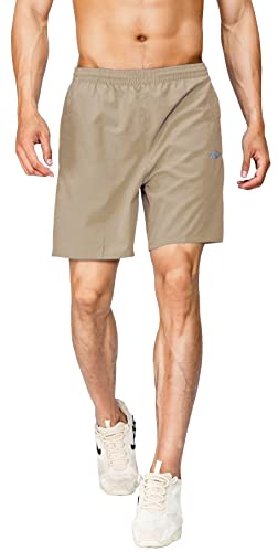 Exeke Men's Quick Dry Running Shorts Lightweight Gym Workout Shorts With Zipper Pockets 252-1Xl/Khaki 30-32 #TOP1