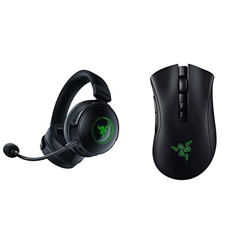 Razer Kraken V3 Pro HyperSense Wireless Gaming Headset w/Haptic Technology: Triforce Titanium 50mm Drivers - THX Spatial Audio & DeathAdder V2 Pro Wireless Gaming Mouse - Classic Black