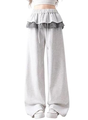 Skant Y2K Pants Elastic High Waist Casual Pants with Plaid Skirt Drawstring Skorts Casual Streetwear