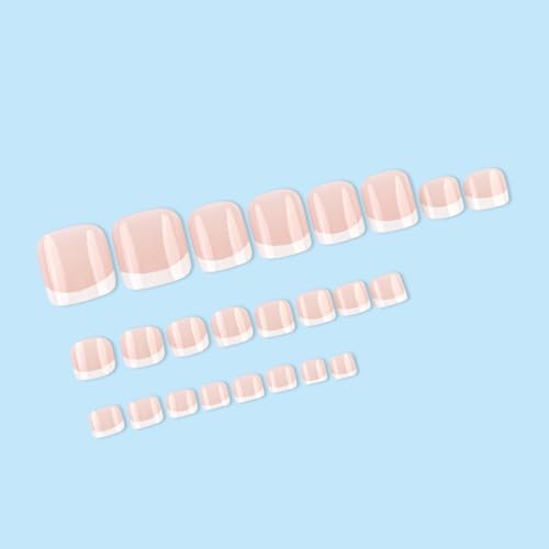 Image of Press On Toe Nails, 24 Pcs Skin Color Fake Toe Nails for Women | Natural-looking artificial toe nail extension kit, convenient full-cover stick on toenails.