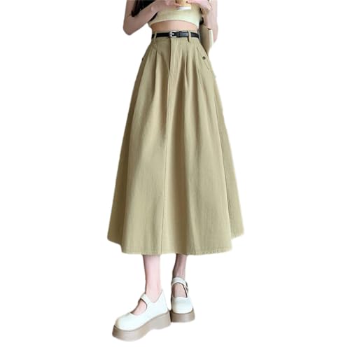 Denim Skirts for Women High Waist A-Line Large Hem Office Lady Casual Long Skirt