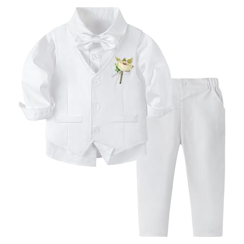 Image of Volunboy Baby Boys Formal Wedding Ring Bearer Outfits Toddler Gentleman Bowtie Vest Guest Suits Dress Shirt Pants Set