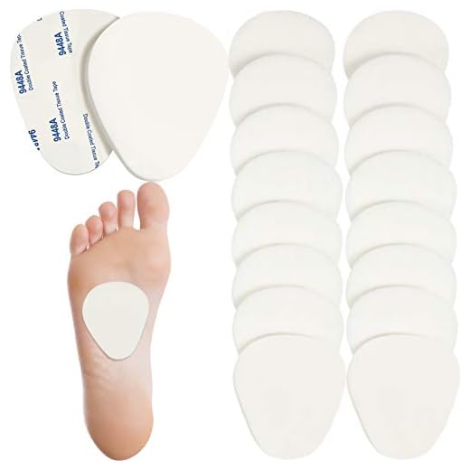 20 Pieces Metatarsal Felt Pads Foot Insert Pads Ball of Foot Cushion for Foot Pain Relief Forefoot and Sole Adhesive Foam Foot Pad for Men and Women 1/4 Inches Thick (White)