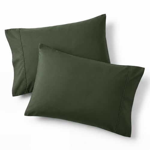Bedsure Queen Pillow Cases Set of 2 - Olive Green Microfiber Pillowcase 2 Pack Super Soft Double Brushed Pillow Case Covers with Envelope Closure for Kids Wrinkle Fade Resistant 20x30 Inches