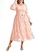 Plus Size Spring Dress Easter Long Sleeve Light Pink Bridal Shower Maternity Smocked Long Maxi Floral Lace Dresses 2025