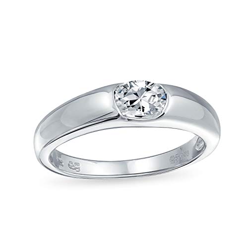 Bling Jewelry Simple Minimalista .50Ct Solitario Redondo Brillante Banda CZ 925 Plata De Ley 925 Promesa Anillo De Compromiso De Novia