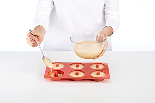 Lékué 0620406R01 Molde Silicona Repostería Doughnut 6 cavidades Rojo, 540 milliliters