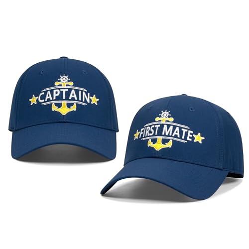 Image of Captain and First Mate Hat for Men Women, Cool Gifts for Boat Owners or Costume, White /Blue