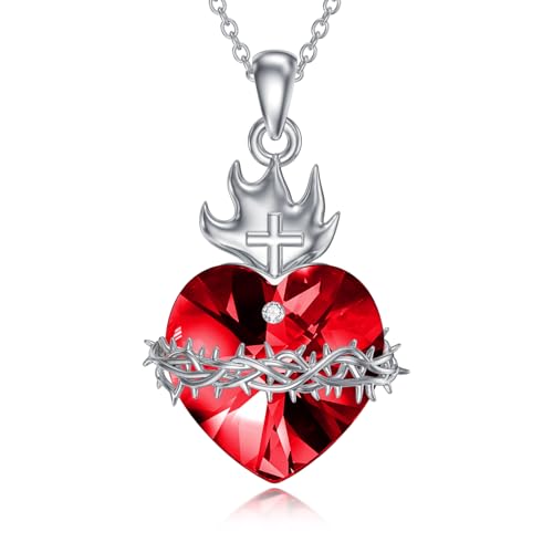 Sacred Heart of Jesus Necklace 925 Sterling Silver Crown of Thorns Pendant Christian Amulet Jewelry Gifts for Women