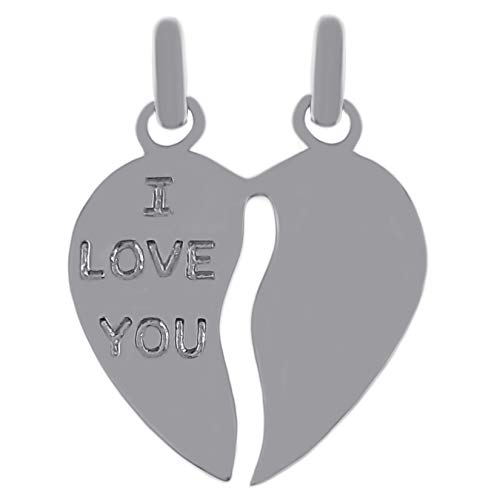 Pendentif Cœur sécable (à détacher) I Love You en Argent 925 rhodié - Mixte
