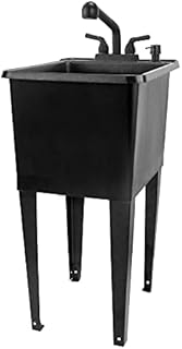 Space Saver Utility Sink by JS Jackson Supplies, Pull-Out Faucet, Soap Dispenser, Black Tub (Black)