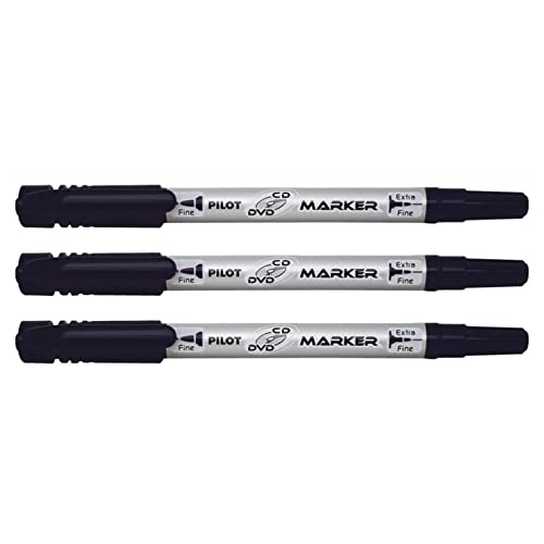 PILOT Lot de 3 Marqueurs double pour CD/DVD pointes fine et moyenne noir
