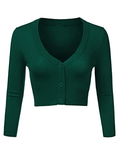 Aottori Boléro Femme Cardigan Court Gilet Tricot Chic et Elegant Bouton Veste Ouverte pour Mariage Robes Soirée Cérémonie Vert M