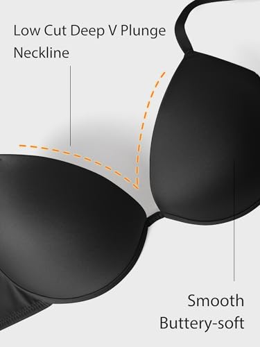 Image of Push Up Bra Deep Plunge Thick Padded Add Cup Smooth T Shirt Bras Underwire Demi Low Cut Molded Bralette