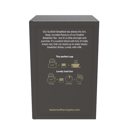 Image of Taylors of Harrogate Scottish Breakfast Black Tea Individually Wrapped Bags, 50 Count (Pack of 1), Strong, Malty and Full, Caffeinated, Enjoy Hot or Iced, 50 Teabags