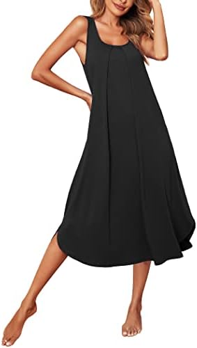 Ekouaer Tank Nightgown Sleeveless Sleepshirt Women Maxi Nightdress Black Large
