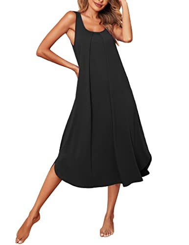 Ekouaer Tank Nightgown Sleeveless Sleepshirt Women Maxi Nightdress Black Large #TOP1