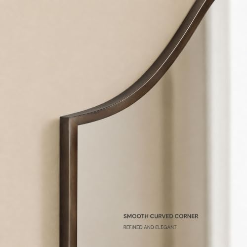 Image of TEHOME Scalloped Oil Rubbed Bronze Bathroom Vanity Mirror, Dark Bronze Asymmetrical Bathroom Mirror, 24x36''