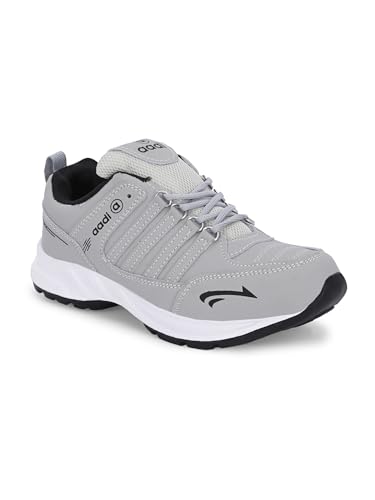 Image of AADI Men's Grey Synthetic Leather Comfortable Lightweight Outdoor Lace Up Running, Walking & Gym Casual Sports Shoes