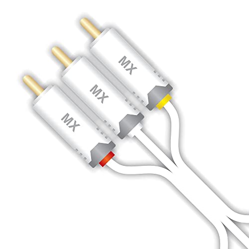 Image of MX RCA Composite Audio,Video Cable 3 Male To 3 RCA Male With Gold Plated Compatible For DVD Players,Television,Projector & Video Game Consoles-2M