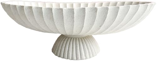 ARTRHYT 14.5" Large Decorative Long Bowl - Light Gray Fluted