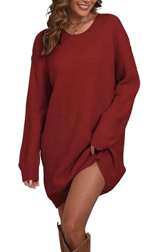 Image of Cakulo Womens Checkered Sweater Dress Oversized Fall Winter Fashion Long Pullover Sweaters Casual Loose Knit Dresses 2025