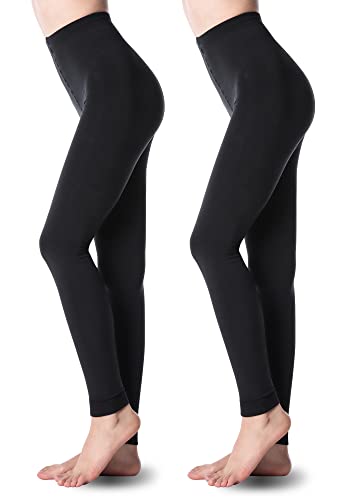 G&Y 2 Pairs Fleece Lined Tights for Women - 100D Opaque Warm Winter Pantyhose Footless Tights