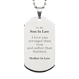Son In Law Engraved Silver Dog Tag - Never forget your way back home. Perfect Idea Gifts for Graduation, Christmas, and Veterans Day. Always here for you, Son In Law. Love, Mother In Law