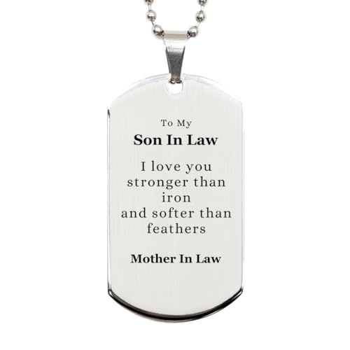 Son In Law Engraved Silver Dog Tag - Never forget your way back home. Perfect Idea Gifts for Graduation, Christmas, and Veterans Day. Always here for you, Son In Law. Love, Mother In Law