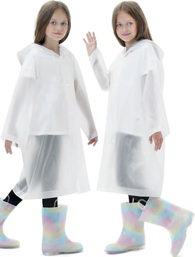Image of 2 Pack Reusable Waterproof Raincoat EVA Emergency Rain Ponchos One Size Rain Jacket for Children, Boys and Girls