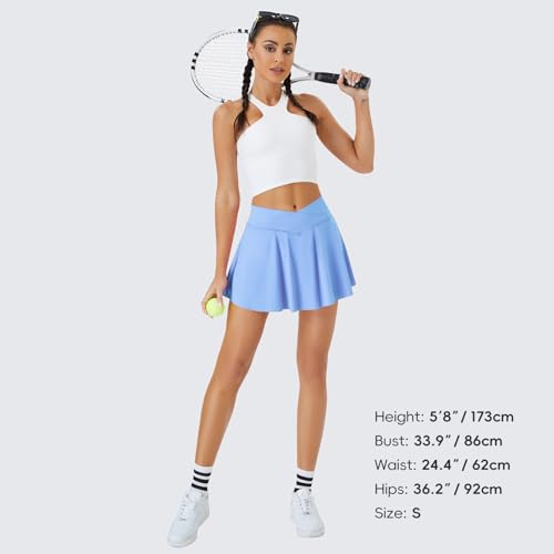 FireSwan Tennis Skirt for Women with Pockets Shorts Crossover High Waisted Pleated Golf Skorts Athletic Workout Skirts(Blue M) - Thumbnail 4