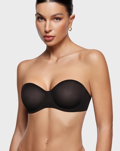 INLYRIC Women's Sheer Strapless Bras Mesh Sexy Unlined Plus Size See Through Bra Underwire Demi Mesh Non Padded3