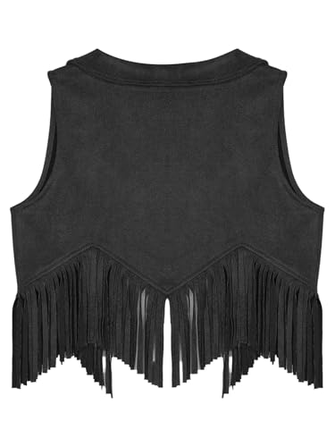 Western Cowboy Cowgirl Vest for Boys Girls Halloween Party Dress Up Suede Tassel Fringe Waistcoat4