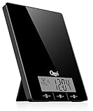Ozeri Touch III 22 lbs (10 kg) Kitchen Scale in Tempered Glass, with Clock, Temperature & Humidity Gauge