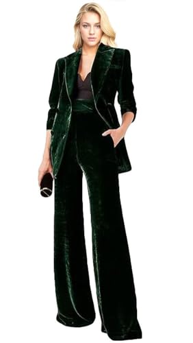 Botong Velvet Womens Pant Suit Double Breasted Women Formal Tuxedos Business Suits for Work Christmas Outfit Dark Green1 M