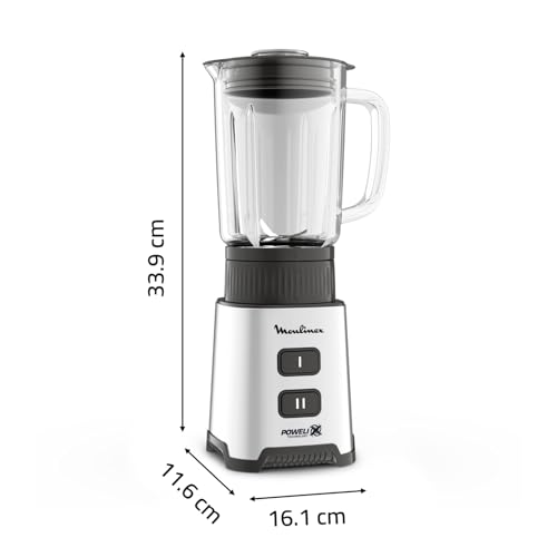 Moulinex Blender, Mini mixeur compact, 400 W, Technologie Powelix, Lames amovibles, 2 vitesses, Contrôle de la texture, Verseuse en verre, Bouteille à emporter en Tritan, Pulseo, Métal LM17GD10 – Image 3
