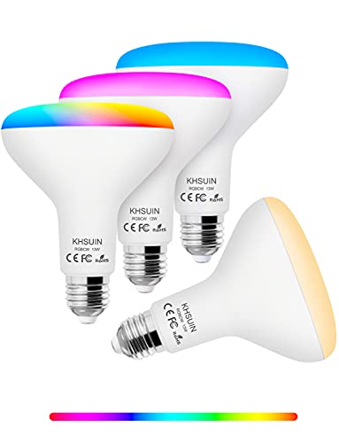 [2021 Upgrade] Smart Light Bulb,Color Changing Light Bulb Compatible with Alexa and Google Assistant(No Hub Required),2.4G WiFi E26 13W(100w Equivalent) BR30 Smart Bulb,4 Pack