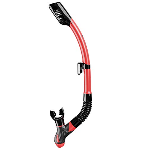 OMID Dry Snorkel, Easy-Breath Free Diving Snorkel with Top Dry Valve for Snorkeling Scuba Diving, Adult Diving Snorkel with One-Way Purge Valve, Food-Grade Silicone Mouthpiece