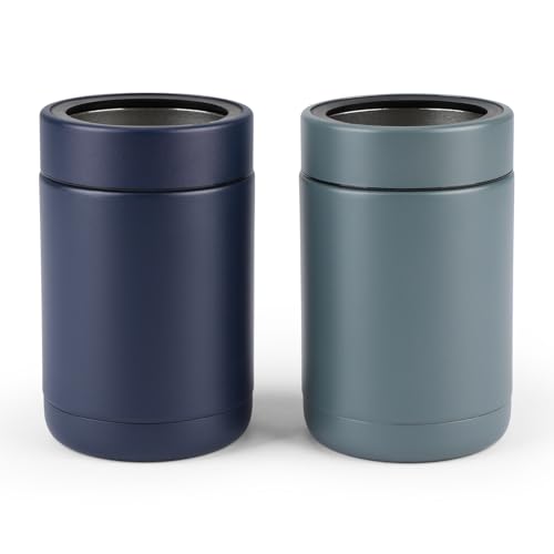 Olympia Tools 2 Pack Standard Can Cooler for Beer & Soda | Stainless Steel 12oz Beverage Sleeve, Double Wall Vacuum Insulated Drink Holder (2 pack,Gray and Navy)
