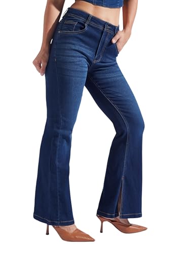 Image of Miss Chase Women's Wide-Leg High-Rise Regular-Length Stretchable Shaping Denim Jeans