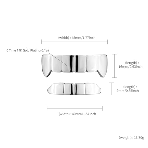 Grillz Vampire Teeth Grills for Your Teeth Gold Diamond Grillz for Men and Women 14k Gold Plated Iced Out Flat Tooth Cap for Hip Hop Men Rapper Costume2