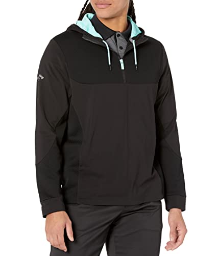 Callaway 1/4 Zip Mixed Media Tech Hoodie Pullover Caviar LG, Caviar, L