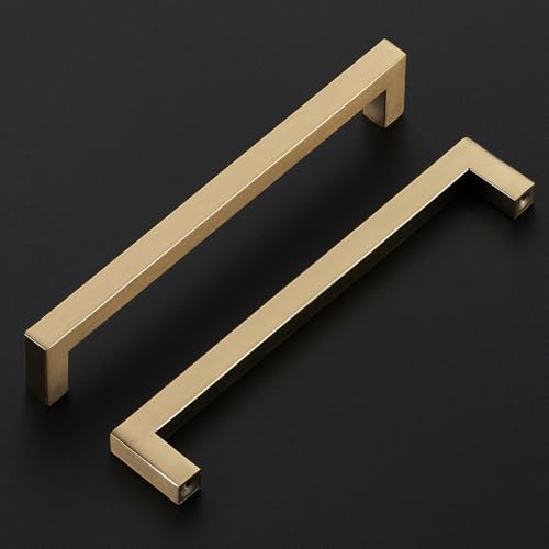 Image of Ravinte Champagne Bronze Kitchen Square Cabinet Handles 7-1 /2 Inch 30 Pack | Stainless Steel, Smooth Pulls Feel, Square Bar Grip, Kitchen Cabinet DIY, For Cupboards, Drawers, Dressers, Cabinets