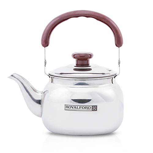 Royalford Stove Top Tea Kettle Large Capacity Stainless Steel Stove-top Tea Pot - Tea Coffee Pot Ideal for Home Office & Hotel Compact & Stylish Design with Heat Resistant Handle 1 Liter