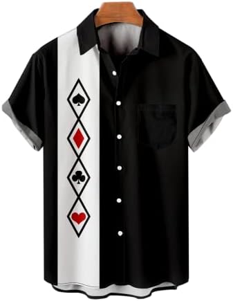 Bowling Shirts for Men Hawaiian Short Sleeve Button Down Shirt Poker Symbols Printed Summer Casual Beach Aloha Shirts