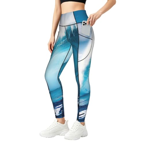 Pantalones de yoga para mujer FBGHHTY elásticos y transpirables holgados estilo Big Ocean Wave