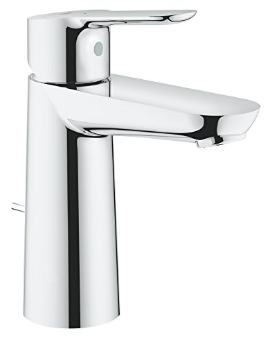 GROHE BauEdge, energiesparende Waschtischarmatur, Kaltwasser in Mittelstellung (Wasserhahn für Waschbecken im Bad, 17cm hoch, mit Zugstangen Ablaufgarnitur, mit 3in1 Werkzeug), chrom, 23759000