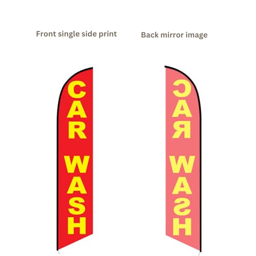 Image of The Flag Company Car Wash Feather Flag 8ft - Includes X-Base, Poles & Water Bag | Durable Advertising Flag for Auto Shops, Businesses & Events